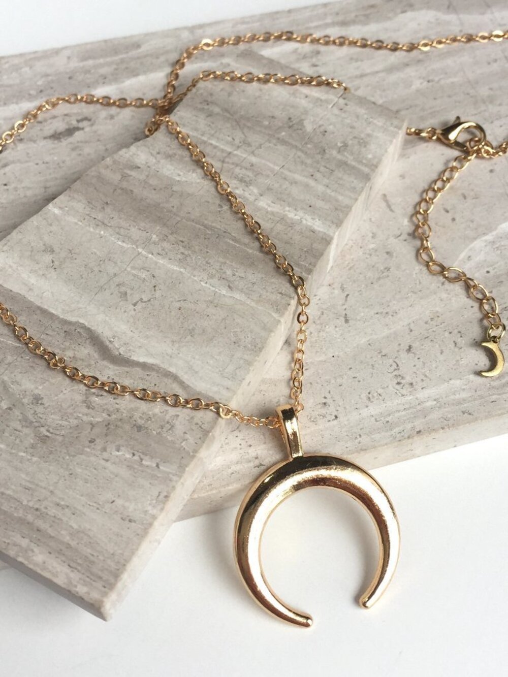 Gold Crescent Moon Necklace w tiny moon detail